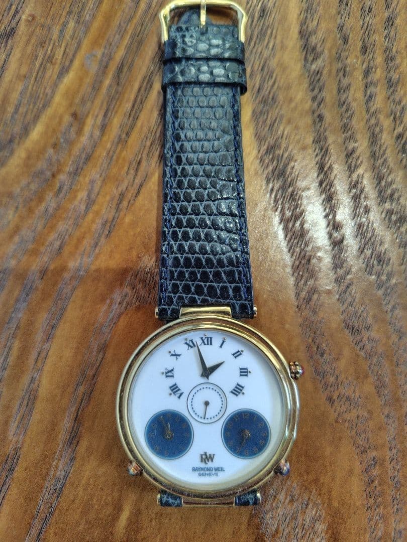 Raymond Weil 3 Time Zone Watch 37mm Quartz 18K Gold Electroplated 9821