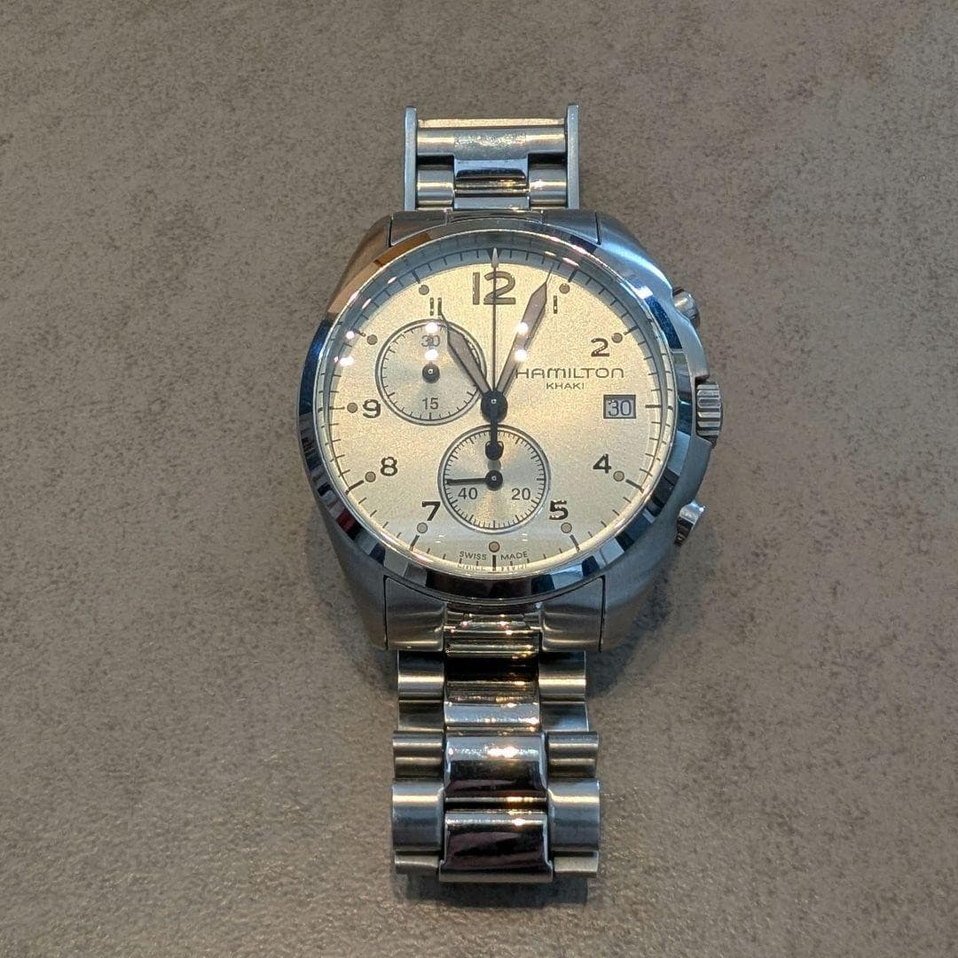 Hamilton Khaki Aviation Chronograph Quartz Used Champagne Dial From Japan