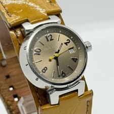 LOUIS VUITTON Watch Tambour Q1212 RC6860 Silver Brown Quartz Leather Women's