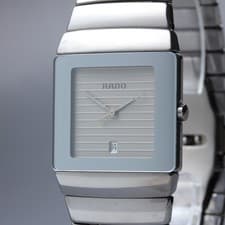 MINT RADO Diastar 152.0332.3 Date Silver Strip Dial Square Quartz Men's Watch
