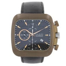 Gucci G-Coupe Black Dial Automatic Chronograph Leather Strap Men's Wristwatch