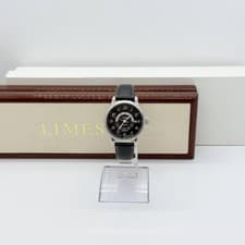 LIMES Watch GMT Black Automatic Leather 40.5mm Auth Rare Men's w/Boxed