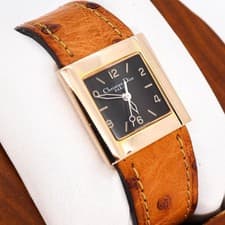 Christian Dior Square Ostrich Leather Quartz Watch Used Authentic