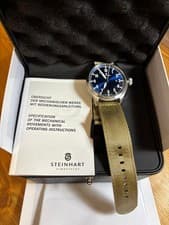 STEINHART Nav B 44 Date Blue SW200-1 Elabore Automatic Pilot Watch 26 Jewels