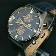ORIENT Navy Silver Leather Solar Watch
