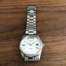 RICOH Day-Date Watch Silver 1970s Homage Fluted Bezel Deadstock Unused 36mm