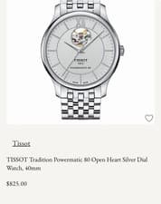 TISSOT Tradition Powermatic 80 Open Heart 40mm Silver Dial Stainless Steel Watch