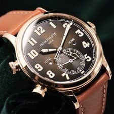 Patek Philippe Calatrava Pilot Travel Time Brown 18k Leather MINT SET 5524R-001