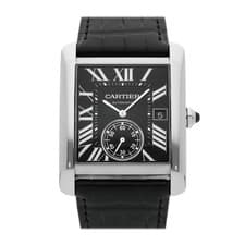 Cartier Tank MC Date Steel Auto 44mm Black Dial Watch Strap W5330004