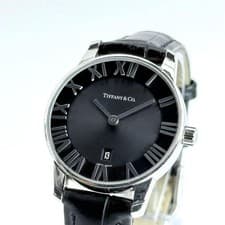 Tiffany & Co Atlas Dome Watch Black Dial Date Quartz Ladies Working No Box