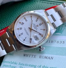 2000 Rolex Date 15200 White Roman Dial Automatic Wristwatch Box & Papers