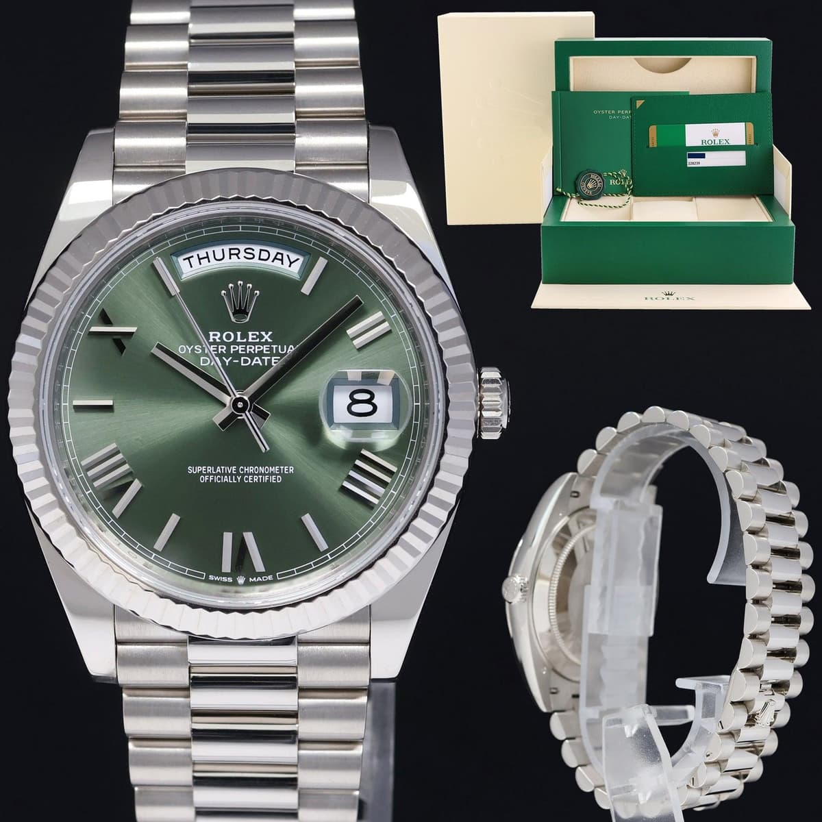 2019 MINT PAPERS Rolex Day Date 40 White Gold President GREEN OLIVE 228239 Watch