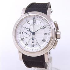 Breguet Marine Chronograph 18k White Gold Rubber Silver Mens Watch 5827BB/12/5ZU