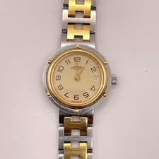 HERMES Clipper Vintage Ladies Quartz Watch Gold Silver Tone 24mm Wristwatch