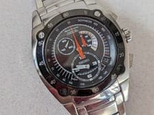 SEIKO Sportura Kinetic Chronograph Black Dial Stainless Steel Wristwatch