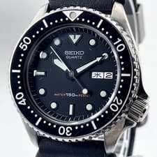 SEIKO 6458 6000 Diver Watch Black Dial Quartz Timepiece Mens Vintage Rare