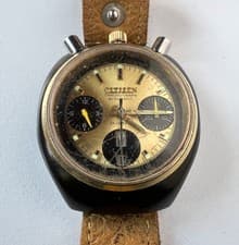 Citizen 67-9020 Automatic Chronograph Watch Vintage Mens BULLHEAD Gold Dial