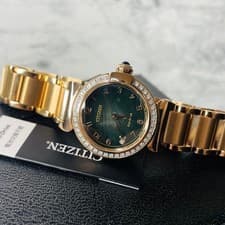 Citizen Green Dial Diamond Bezel Ladies Solar Watch EM1123-62X with Box