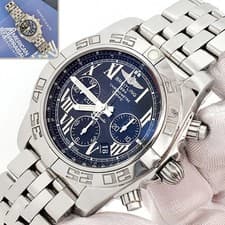 Breitling Chronomat B01 Blue Roman Dial Chronograph Steel Mens 44mm Watch AB0110