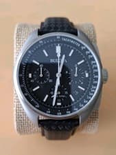 Bulova Lunar Pilot 45mm Silver-Tone Stainless Steel with Black Leather Band