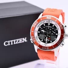 CITIZEN ProMaster Eco Drive Wristwatch Orange New Battery Ready to Use