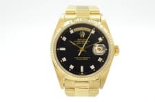Day-Date 36mm 18038 Black Diamond dial 1987 18k Yellow gold with B & P