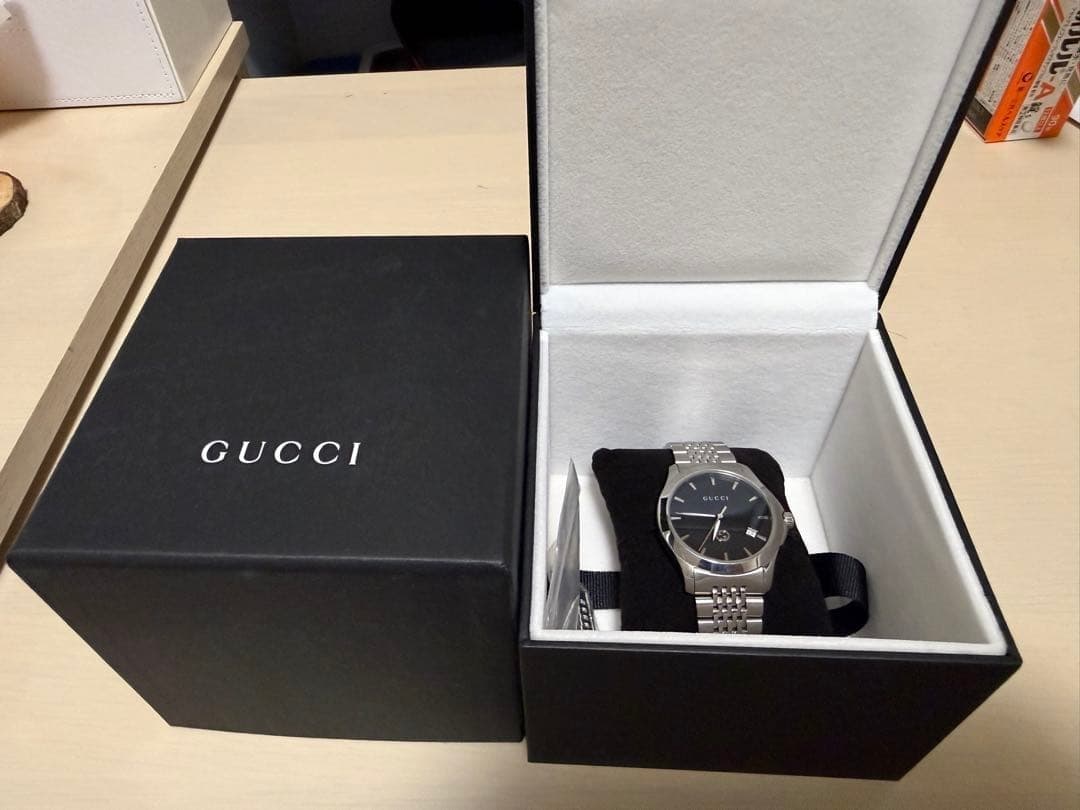 Gucci G Timeless Quartz Watch Black Dial Silver Band Used No Box