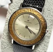 Hamilton vintage hand-wound watch gold/silver dial leather band used
