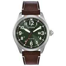 CITIZEN BM6838-09X Eco-Drive Chandler Military Analog Solar Green brown