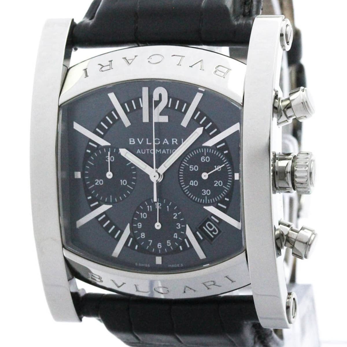 BVLGARI Assioma Chronograph AA48SCH 48mm Stainless Steel Leather Grey