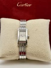 Cartier 18K White Gold Pave Diamond Face Americaine Mini Tank 2544 Ladies Watch
