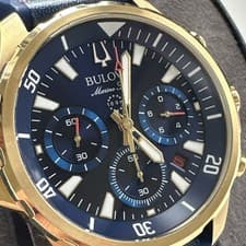Bulova Men's Marine Star Quartz Chronograph Calendar Blue Watch 43 MM 97B168