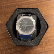 Casio G-SHOCK Tough Solar Analog Digital Men's Watch Blue Metal Band Silver Case