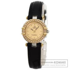 OMEGA Constellation Flat Bezel Wristwatch Stainless Steel Leather Ladies Used