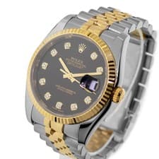Rolex Datejust 36mm Yellow Gold & Steel Black Diamond Dial Fluted Bezel 116233