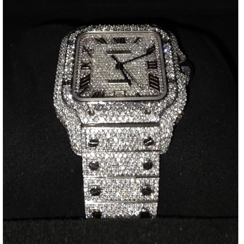 Cartier Santos Diamond Accent Luxury Men's Silver Analog Wristwatch without Box