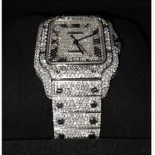 Cartier Santos Diamond Accent Luxury Men's Silver Analog Wristwatch without Box