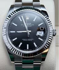 NEW Rolex 126334 Datejust 41 Black Stick Dial Fluted Oyster UNWORN Full set