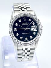 Rolex Datejust 16014 36mm Black Diamond Dial Diamond Bezel Jubilee Box
