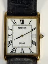RARE SEIKO V115-0BC0 Solar Tank Roman Dial Gold Men's 28mm Watch Working