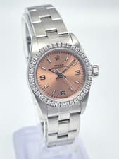 Rolex Oyster Perpetual 67180 24mm Salmon Arabic Dial Diamond Bezel Box