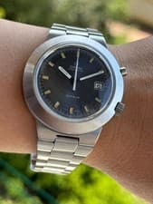 Omega Geneve Chronostop Jumbo UFO Watch Automatic Tool 107 Blue Dial Mens 41.5mm