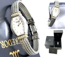 Seiko Credor 18K Gold White Shell Pavé Diamond QZ Ladies Watch 1E70-3B90