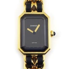CHANEL Watch Premiere M H0001 Octagonal Black Dial Gold-plated Metal Leather QZ