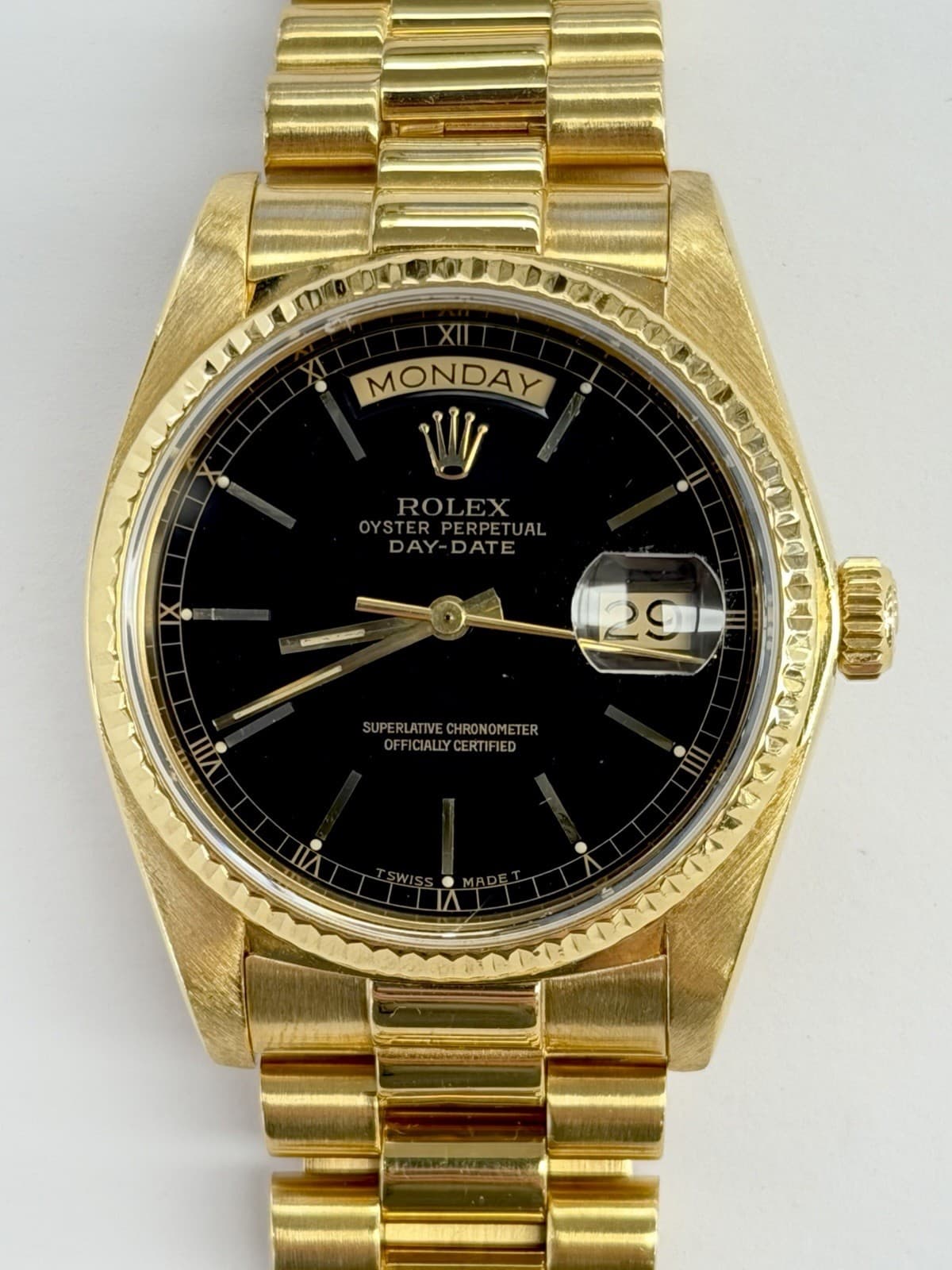 Rolex Day-Date 18k Gold Black Dial 36mm Automatic Watch 18038 - 133 Grams
