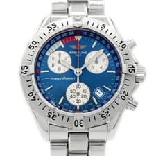 Breitling Transocean Chronograph A53340 Quartz SS Blue Dial 100m Date Men's Watc