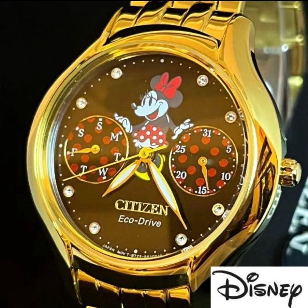 CITIZEN x Disney Minnie watch, black dial, gold tone, Eco-Drive, 33mm elegant.
