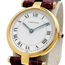 CARTIER 881002 Vendome Round Watch K18YG Yellow Gold/Leather Quartz White Dial/B