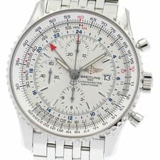 BREITLING WATCH A24322 NAVITIMER WORLD CHRONOGRAPH AUTOMATIC DATE SILVER MEN'S