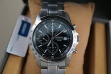 Brand new unused   wristwatch SEIKO men s chronograph simple stylish  quartz sil